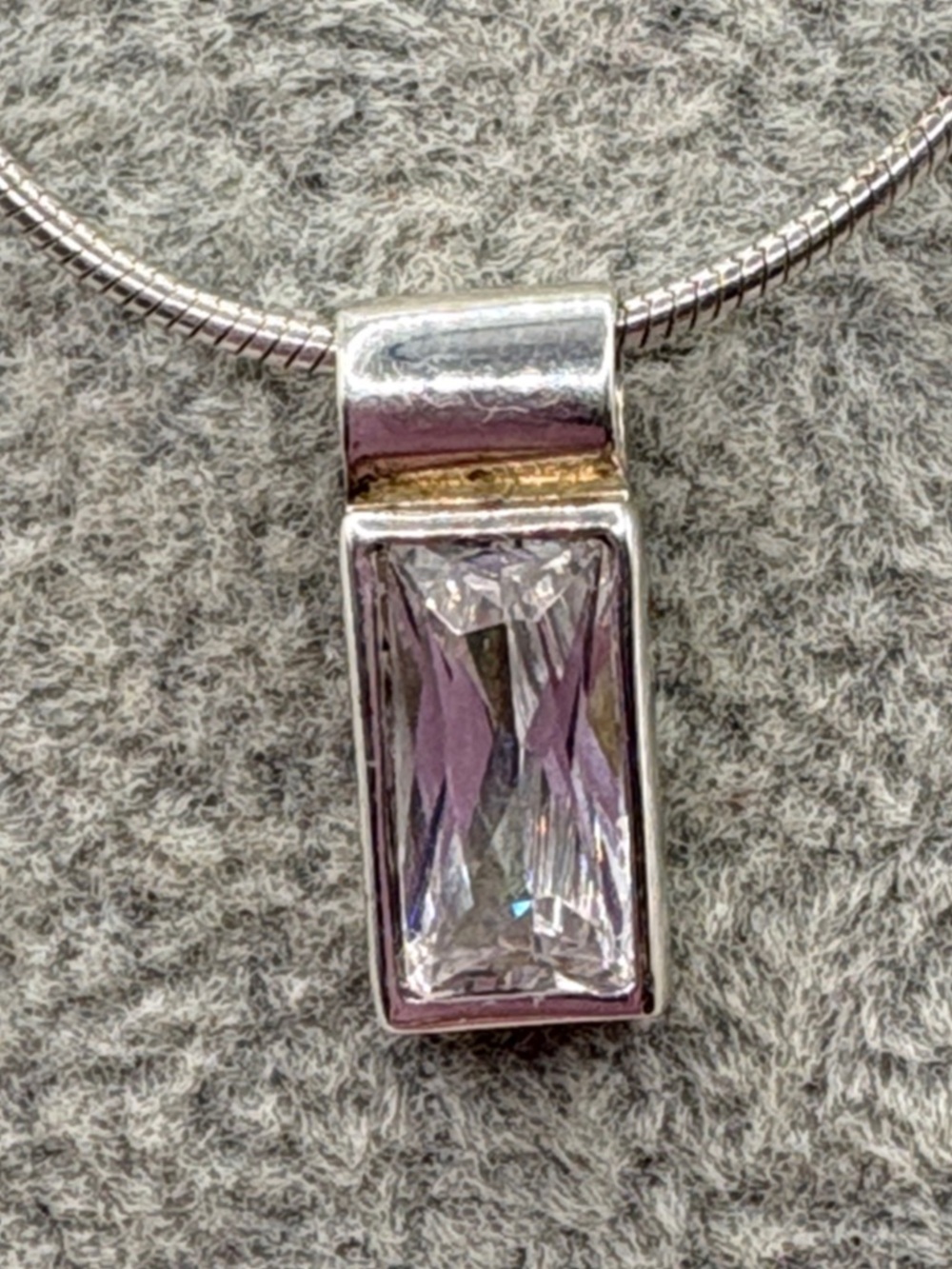 Vintage Boma Italy Rectangular Clear Crystal Baguette Necklace Sterling Silver